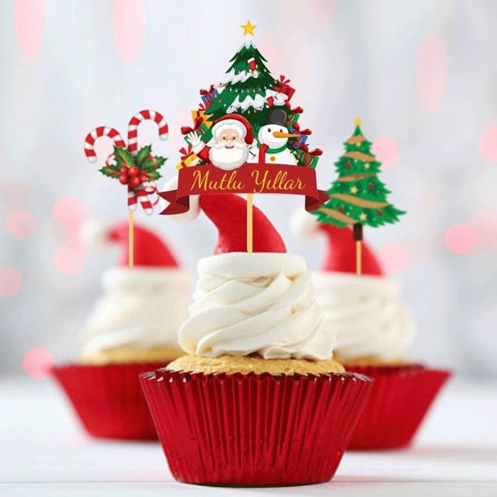 Yılbaşı Cupcake Kürdan Süs Kırmızı