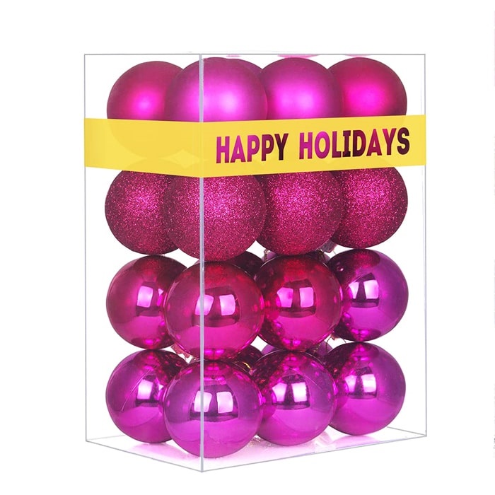 Yılbaşı Fuşya  Top Ağaç Süs 24 Adet