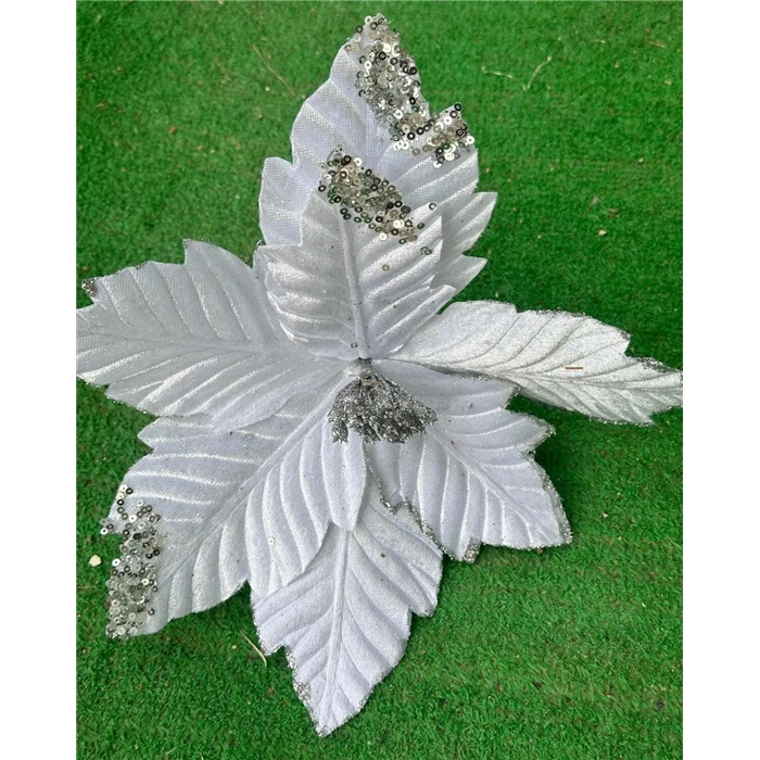 Yılbaşı Gümüş Ponsetya Yapay Çiçek Renkli