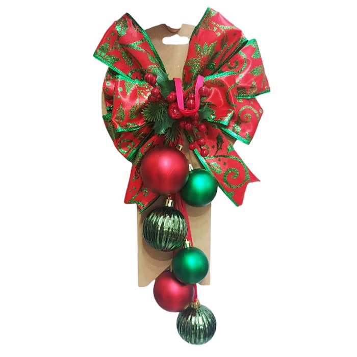 Yılbaşı Kapı Süsü Natural Kırmızı Yeşil Fiyonklu