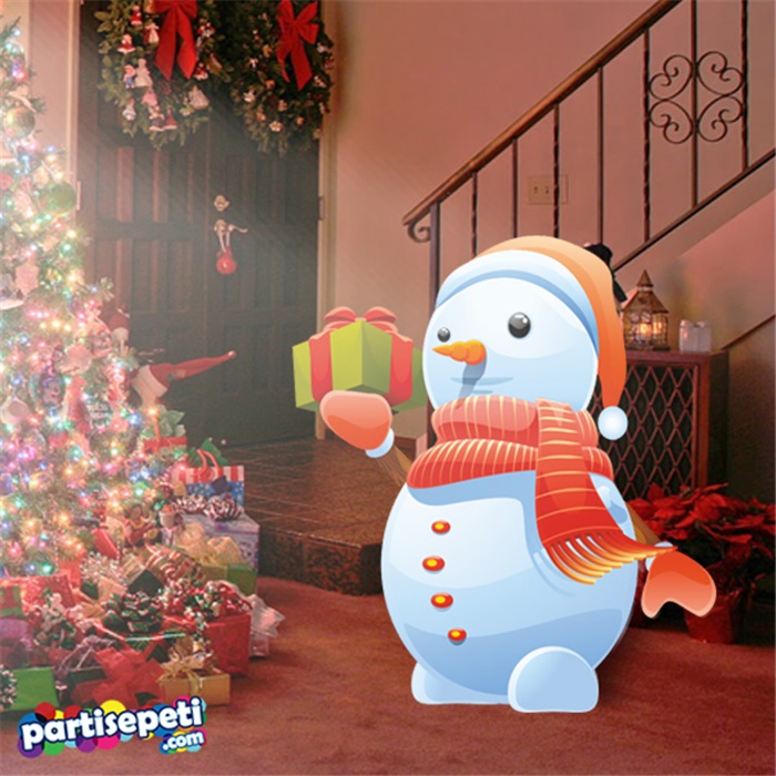 Yılbaşı Kardan Adam Kırmızı Atkılı Ayaklı Pano