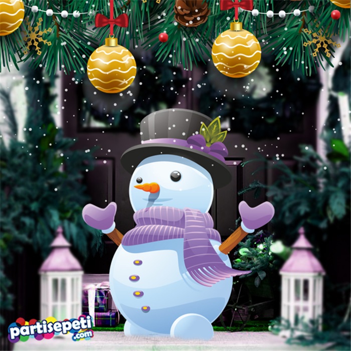 Yılbaşı Kardan Adam Mor Atkılı Ayaklı Pano