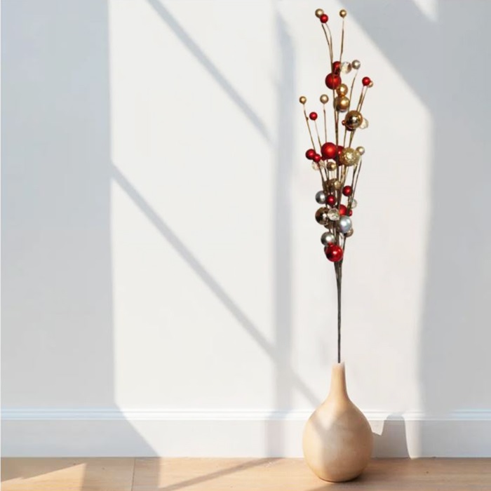 Yılbaşı Kırmızı Süslü Dal Dekor Obje
