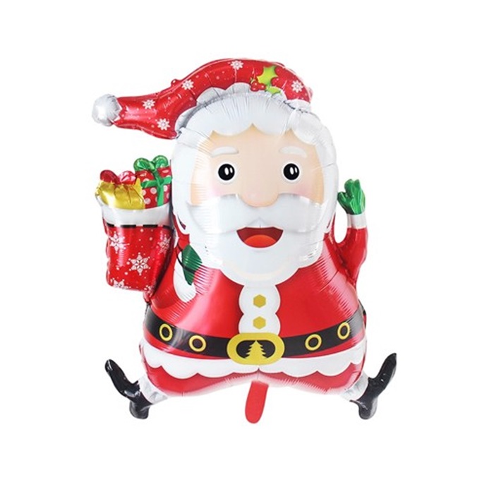 Oturan Hediye Kutulu Noel Baba Folyo Balon