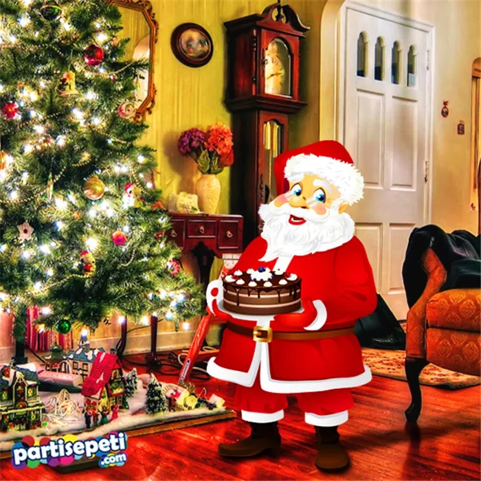 Yılbaşı Noel Baba Pastalı Ayaklı Pano
