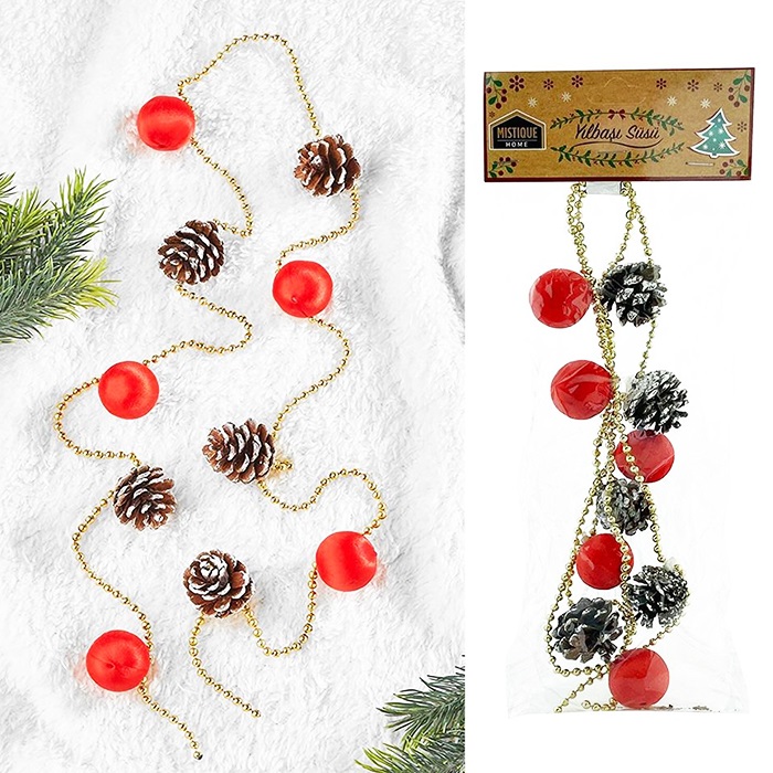 Kırmızı Renkli Yılbaşı Ağacı Zincir Süs