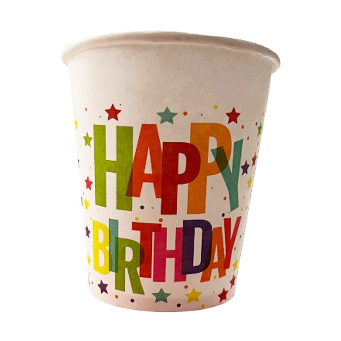 Yıldız Desenli Happy Birthday Karton Bardak