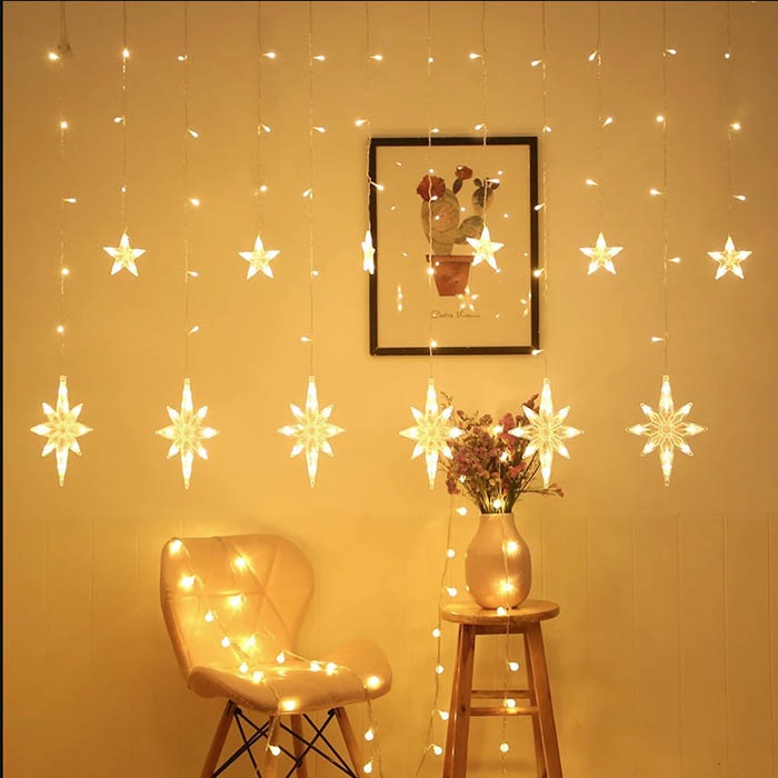 Kar Taneli Yıldız Perde Led Işık Eklemeli