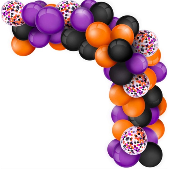 Siyah Turuncu Mor Renkli Konfetili Zincir Balon Seti